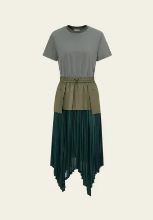 Patchwork Asymmetric-hem Dress Windproof Fabric Breathable Lamination