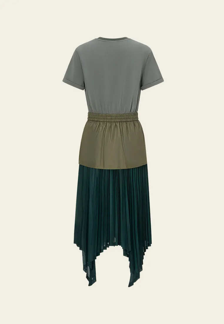 Classic Mode MoistureControl Fabric Patchwork Asymmetric-hem Dress