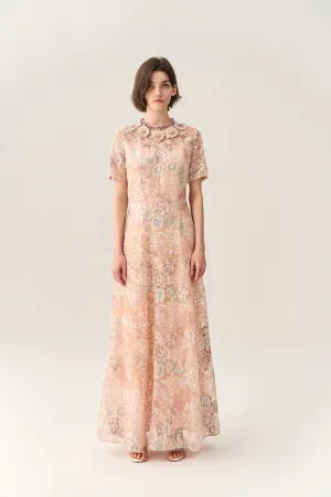 Open Glow Fantasy Coral Embroidered Mesh Dress