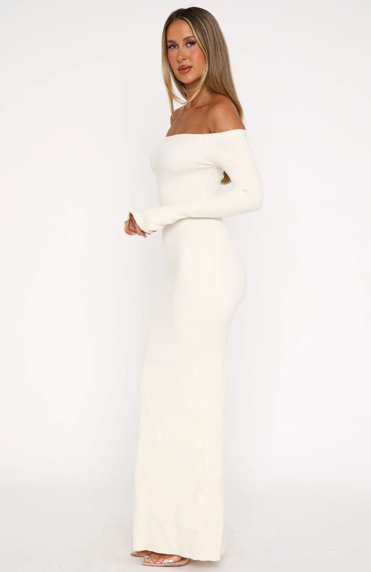 WrinkleResistantCloth Reuse Mode Star Studded Long Sleeve Knit Maxi Dress Winter White