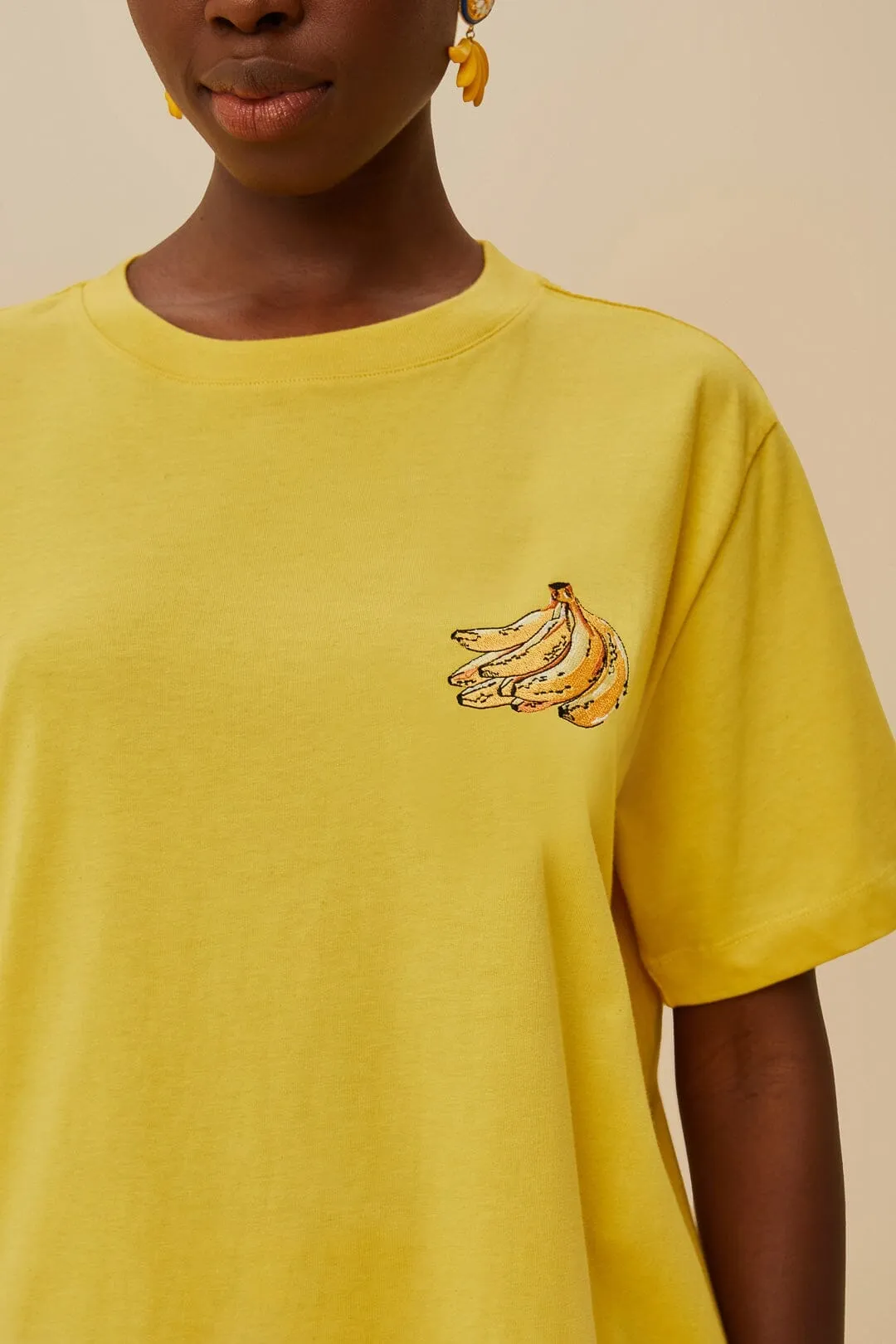 AdjustableWaistband Evening Glow Pink Tropical Bananas Organic Cotton Relaxed T-Shirt