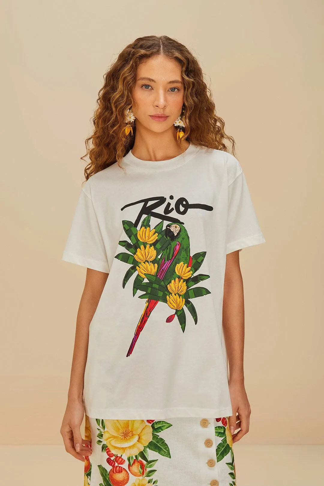 Semi Formal SoftenedEdges Off-White Rio Macaw Organic Cotton T-Shirt