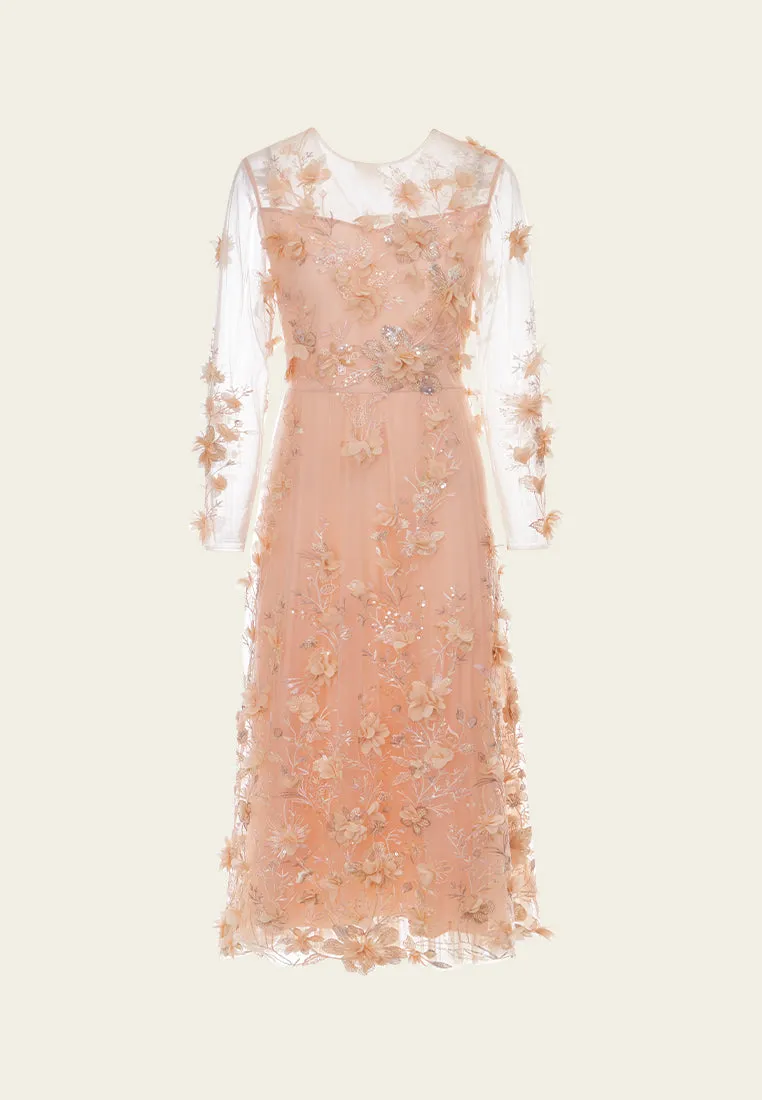 Pop-up Flowers Bead and Sequin Detail Embroidered Mesh Dress Pure Fit ZeroRestrictionMobility
