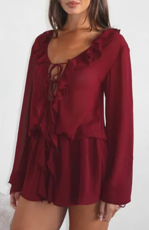 Eternal Energy Long Sleeve Mini Dress Burgundy Sun Protection Fabric