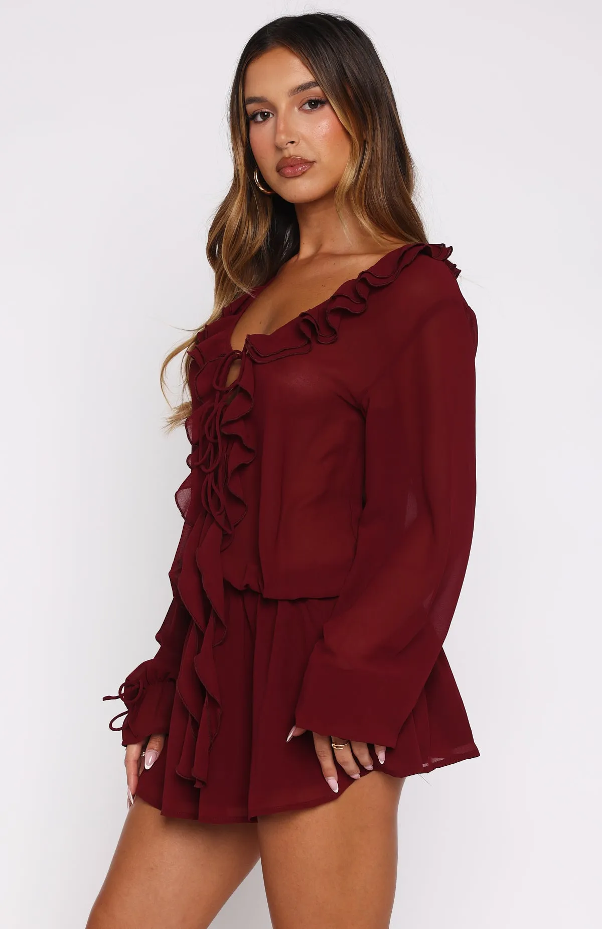 Walk Mood Eternal Energy Long Sleeve Mini Dress Burgundy