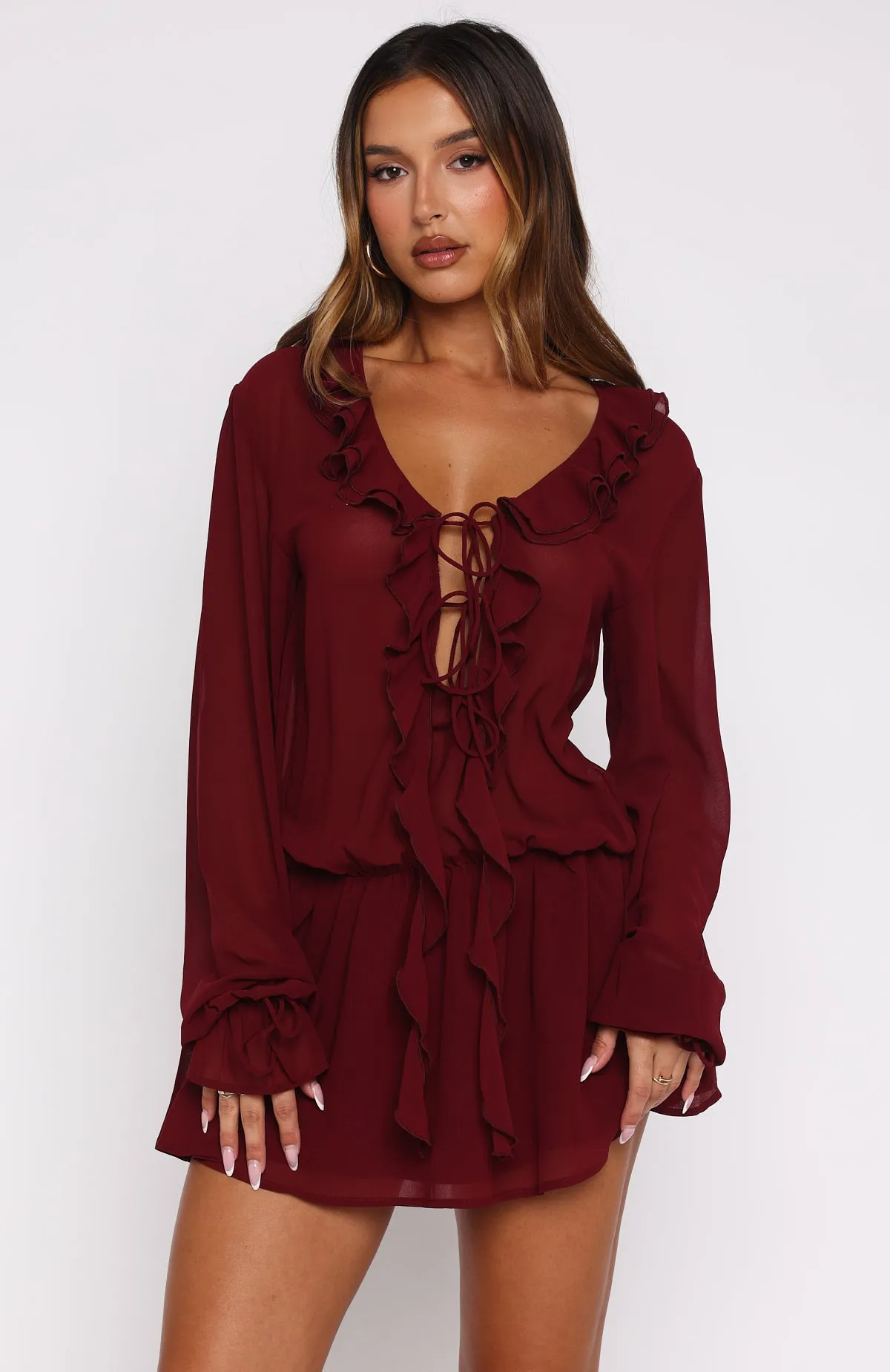 EcoDye Process Pure Core Eternal Energy Long Sleeve Mini Dress Burgundy