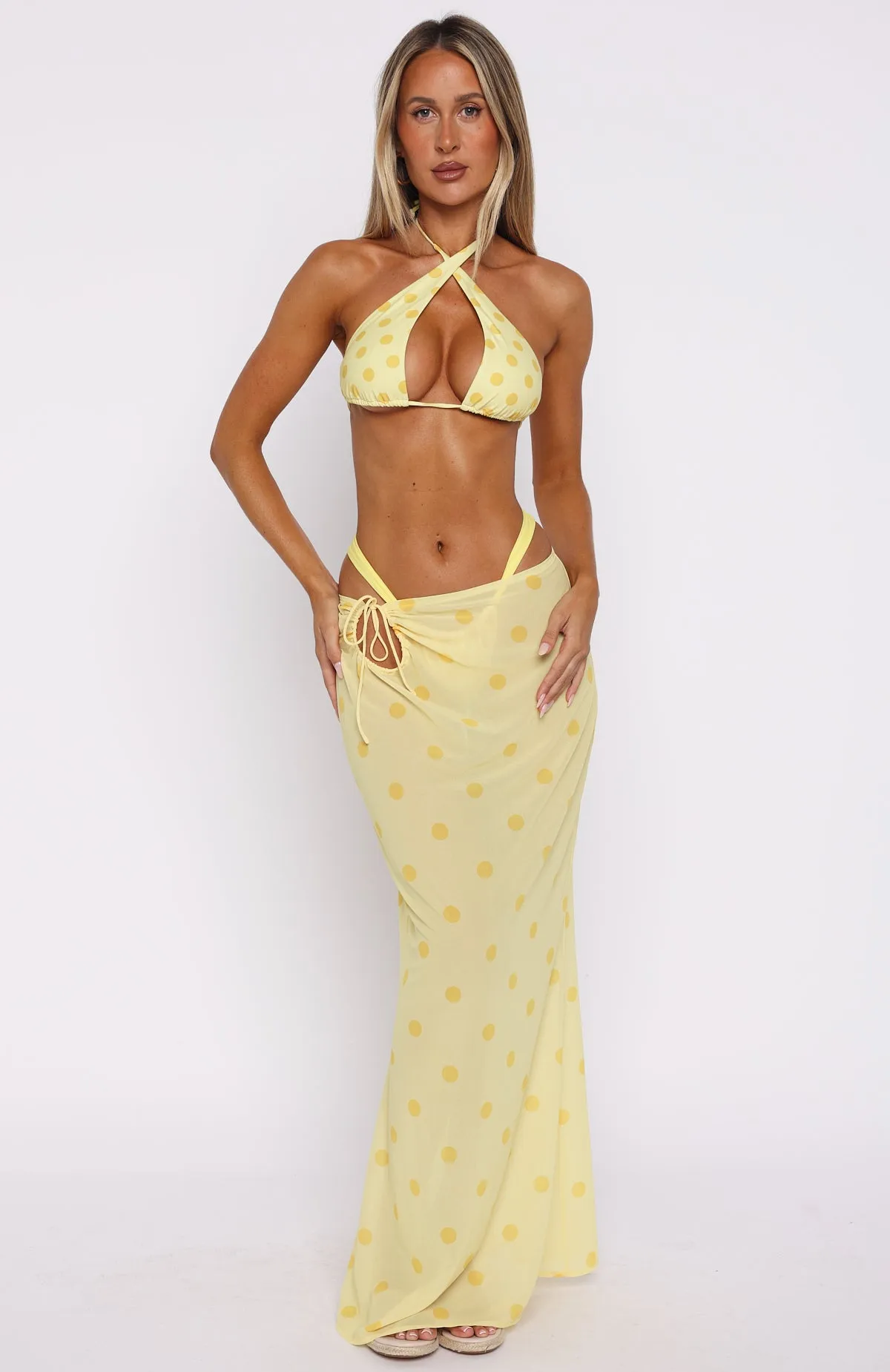 NonChafe Cozy Vibe Crowd Pleaser Maxi Skirt Lemon Polka Dot