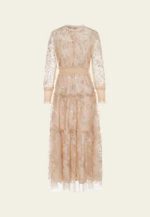 HighDurabilityClothing Ruffled-trim Cross-stitch Detail Sequin-detail Mesh Dress