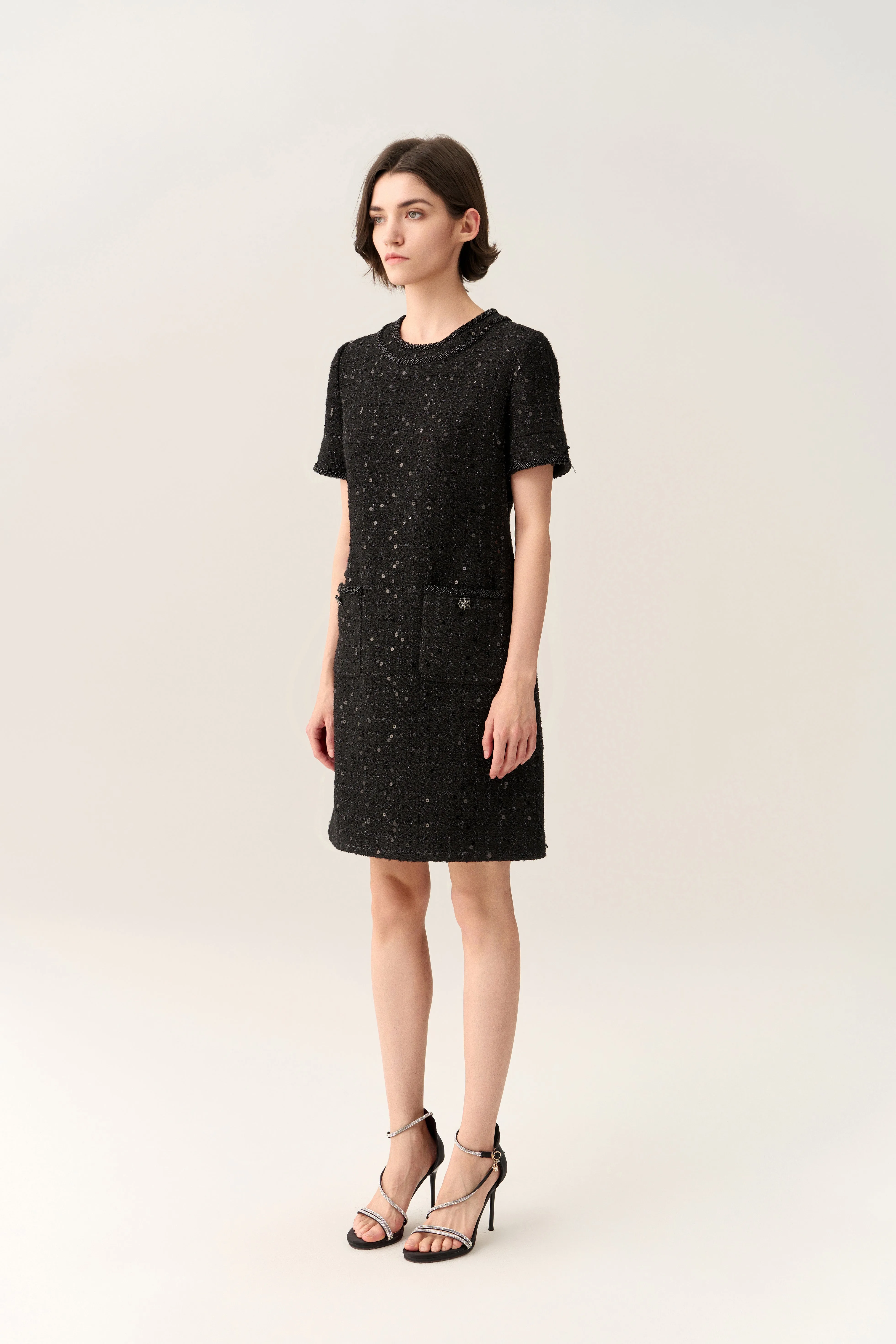 Stardust Checker Patch-pocket Dress SheerLayeredPanels