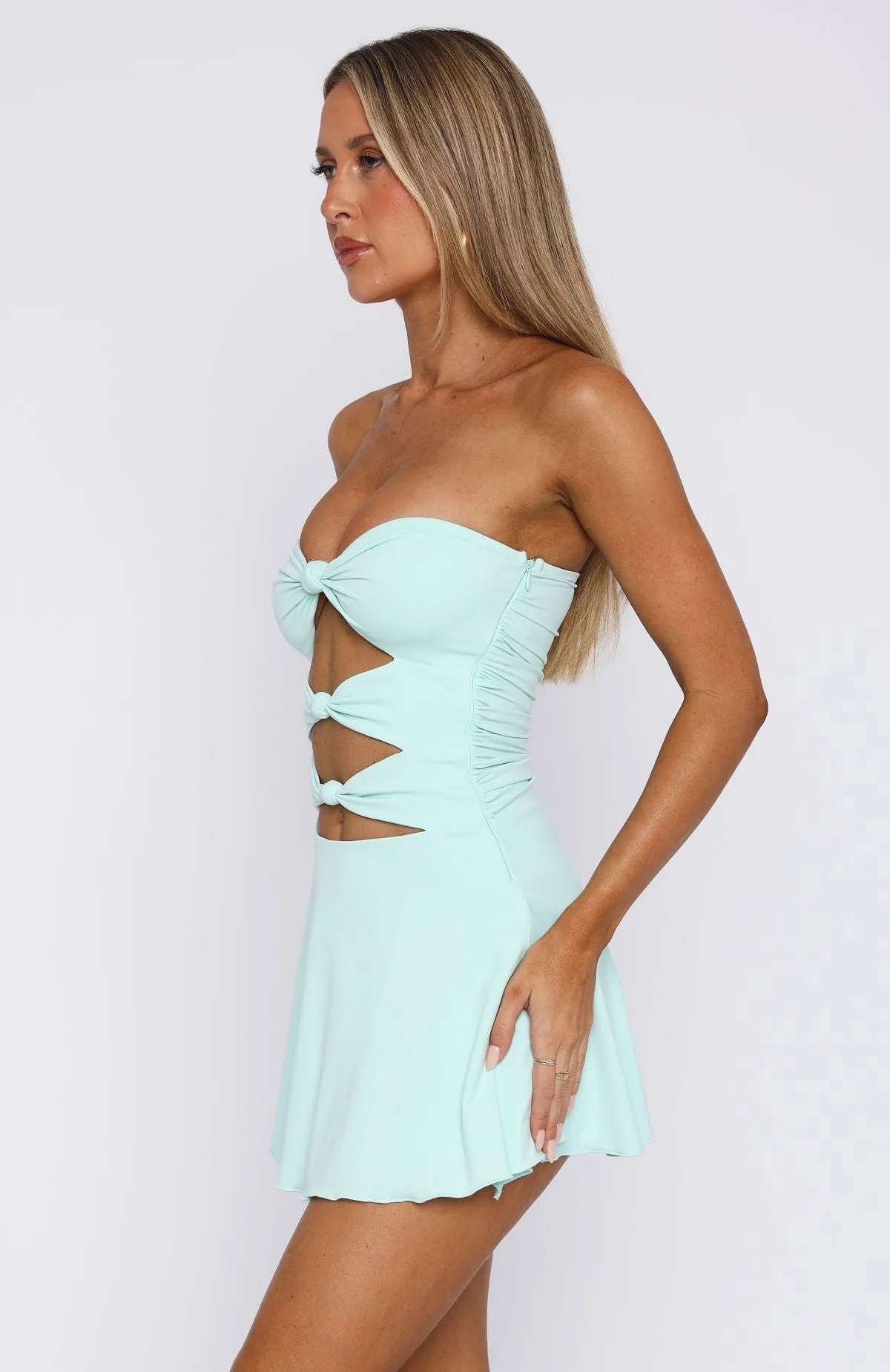 Photo Fit Sneaky Games Strapless Mini Dress Aqua
