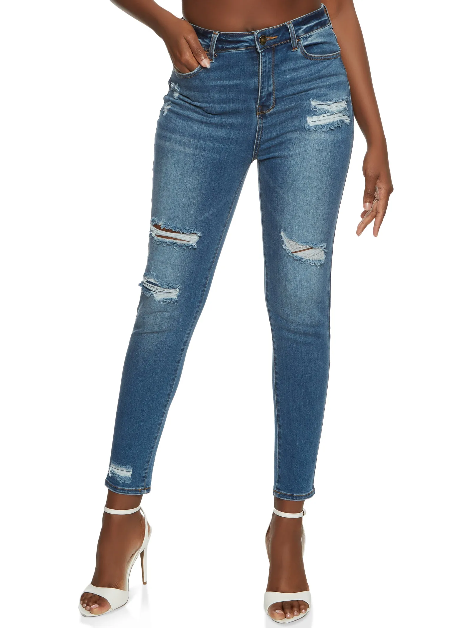 Outfit Ease Popular Option WAX High Waisted Distressed Skinny Jeans