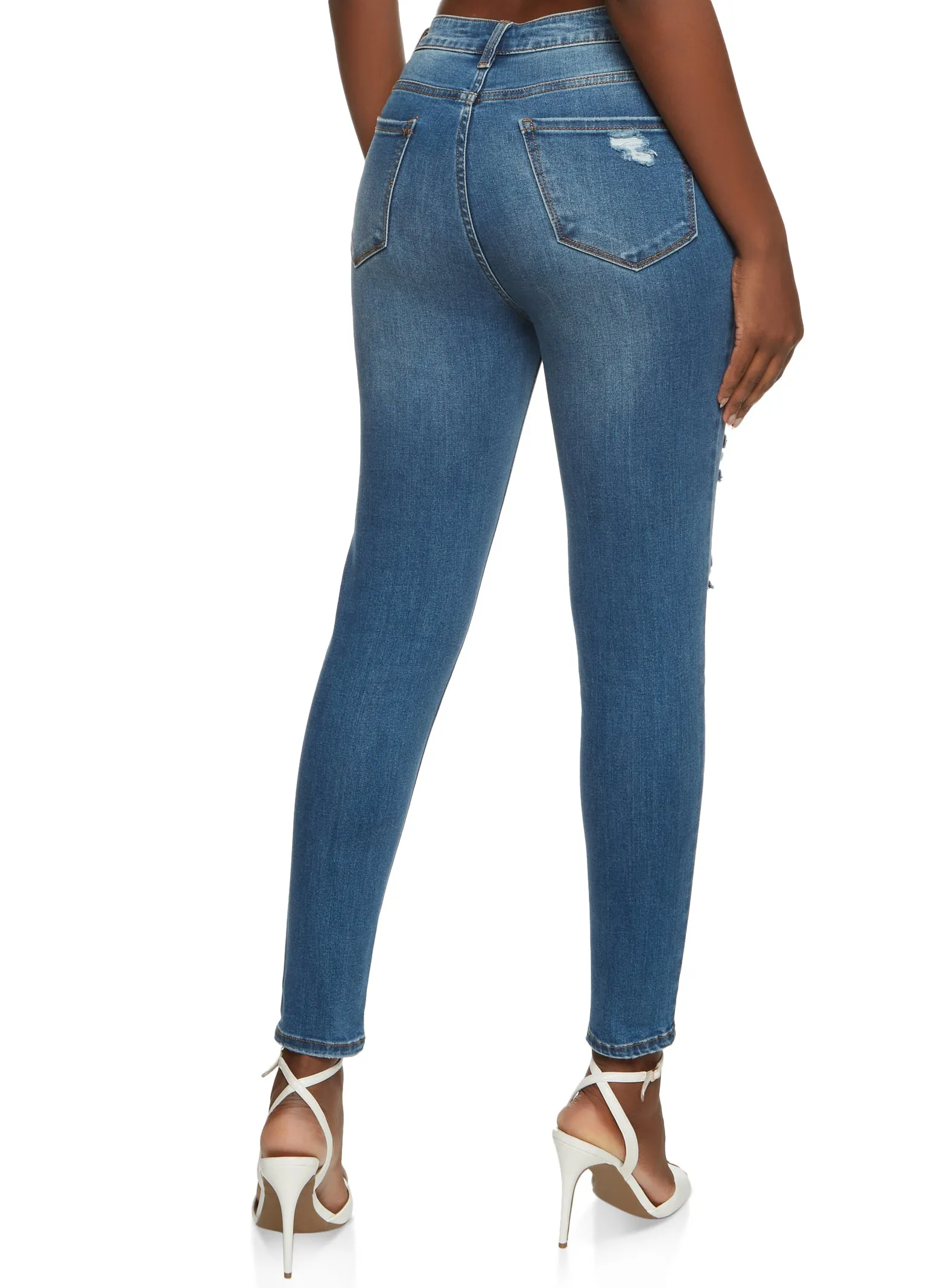 WAX High Waisted Distressed Skinny Jeans Classic Wear Morning Stroll