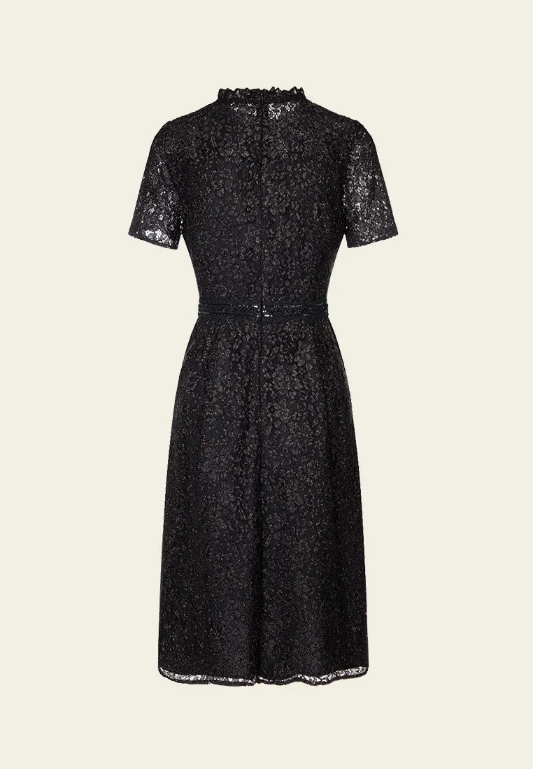 Ruffle-collar Golden lurex Slim-fit Lace Dress ZeroWasteProduction