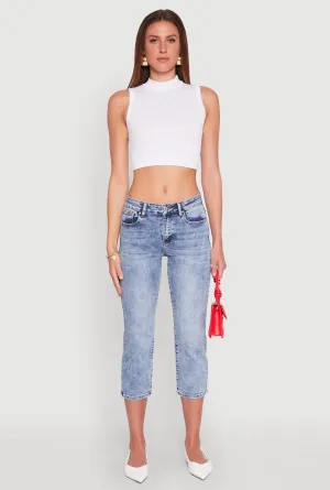 Travel Cool Fresh Style Seamless Cable Knit Mock Neck Cropped Tank Top