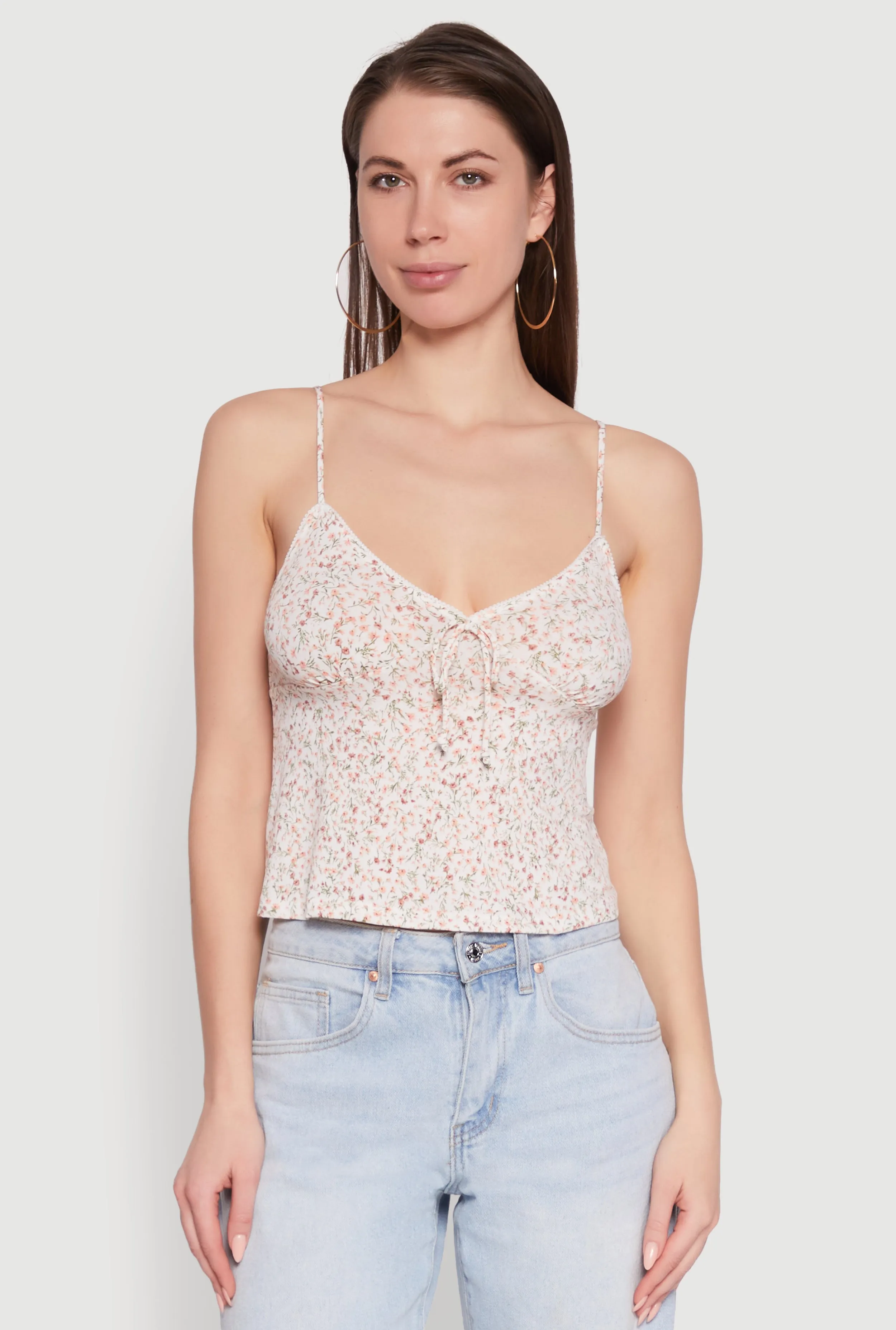 Ambiance Ditsy Floral Cami with Tie Front Daily Lightness construction workers