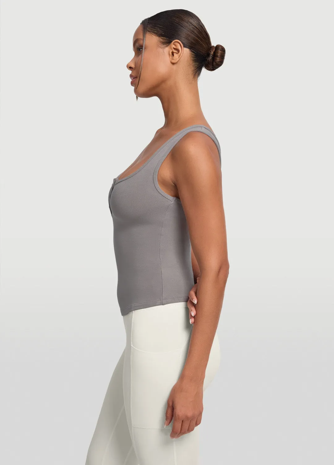 Button Front Tank Top Soft Dry
