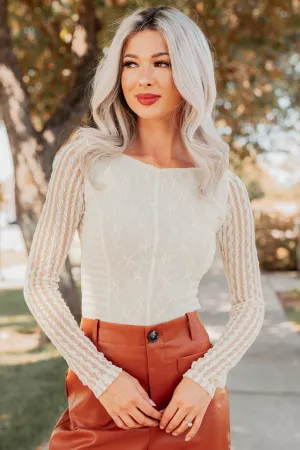 Abundant Joy Floral Lace Boatneck Bodysuit (Cream) Comfy Relax