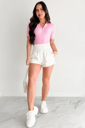Gracefully Yours Ribbed Polo Bodysuit (Pink) Training Shopping Relax Modern