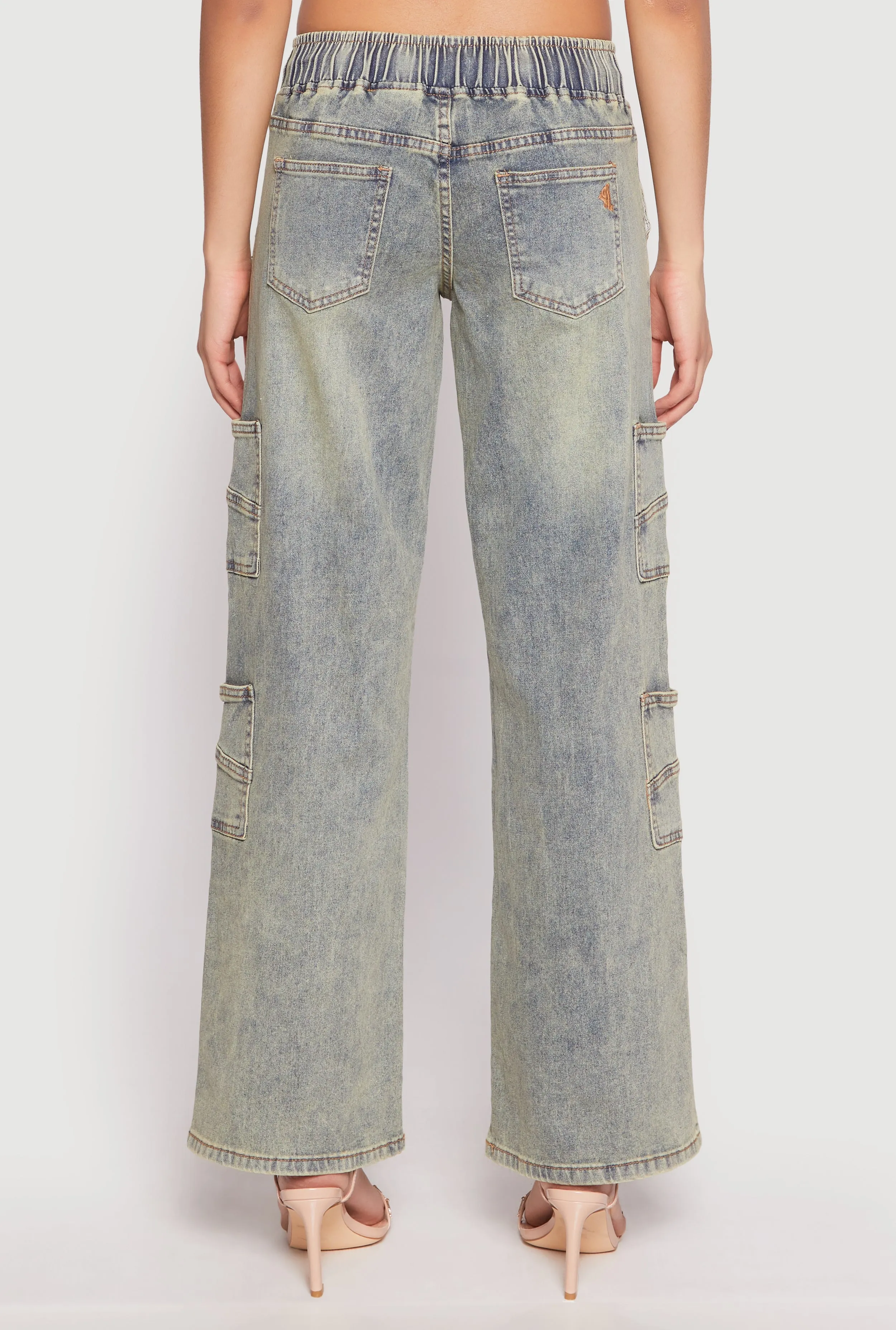 VIP Elastic Waist Band Wide Leg Jeans Core Style Double Stitched Seams