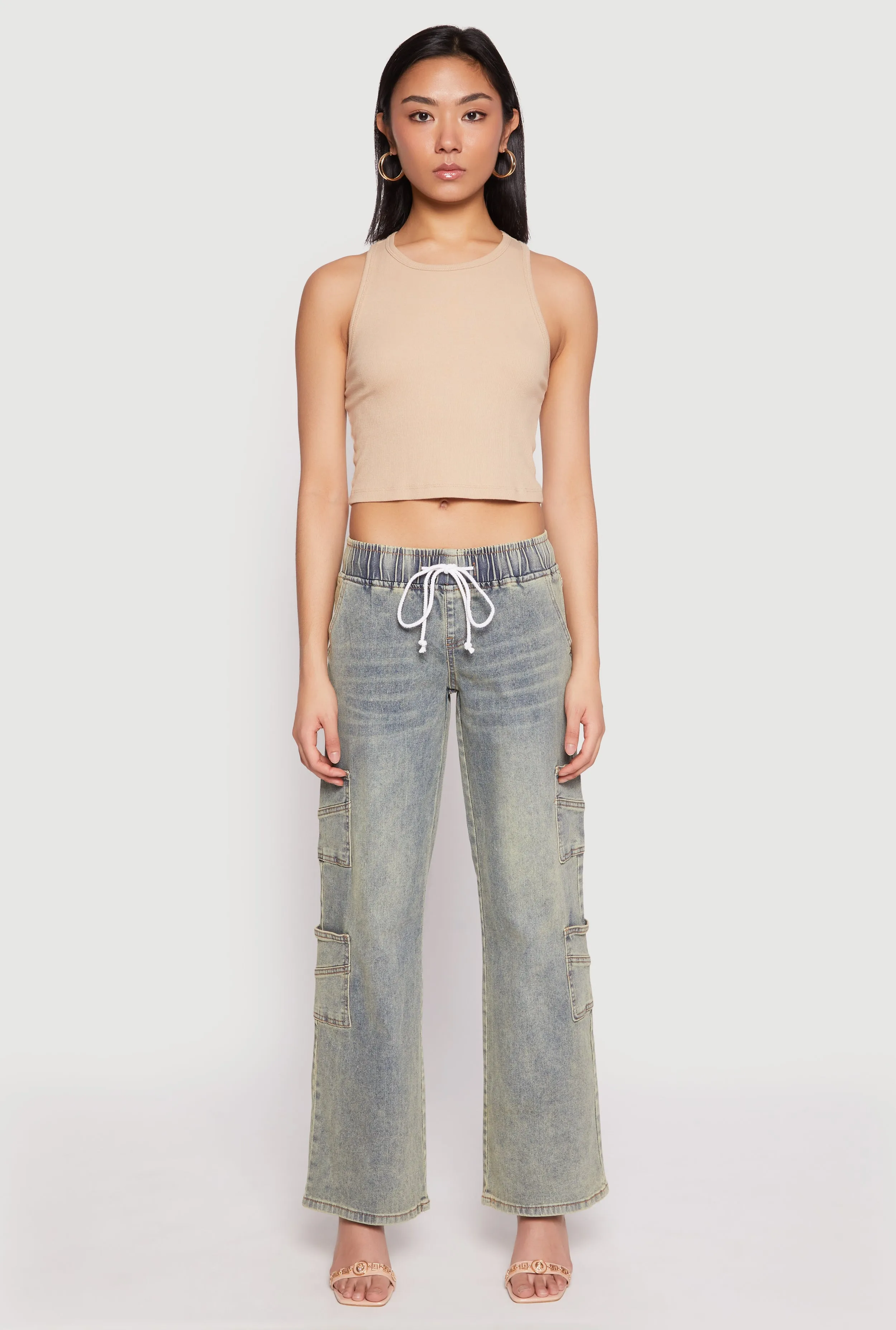 VIP Elastic Waist Band Wide Leg Jeans Smart Style