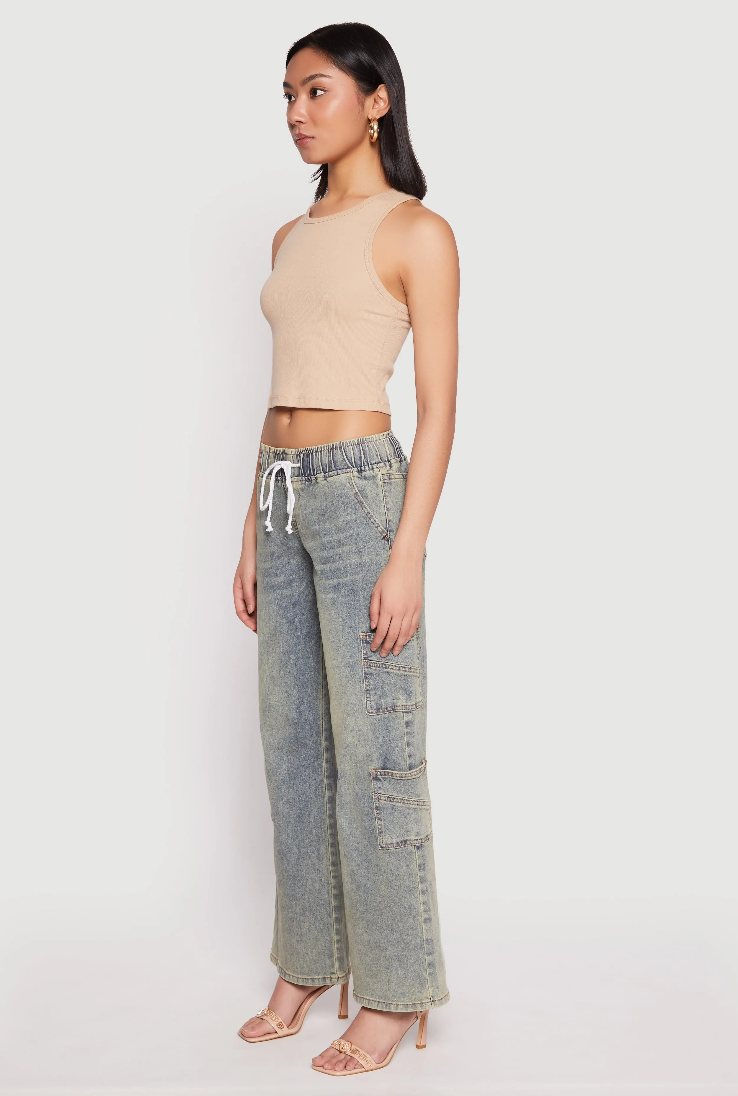 Cool Essentials Stylish Casual Evening Stroll VIP Elastic Waist Band Wide Leg Jeans