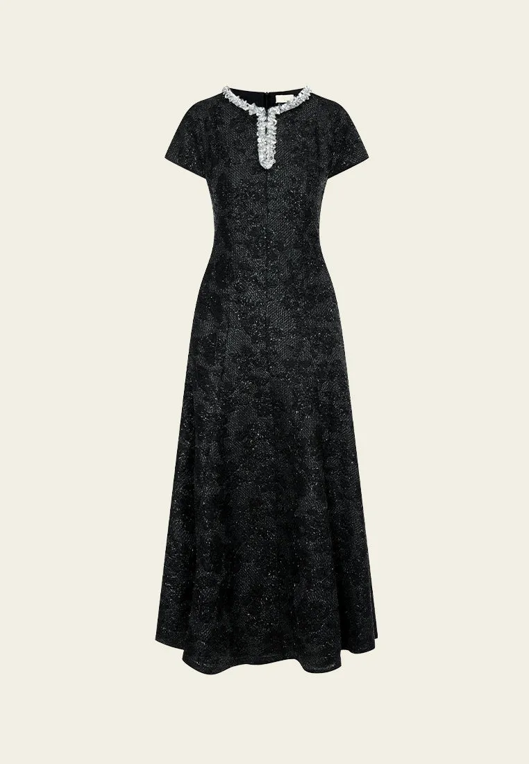 V-neck Frayed Lurex-detail Maxi Length Dress QuickDryDesign Legend Fit