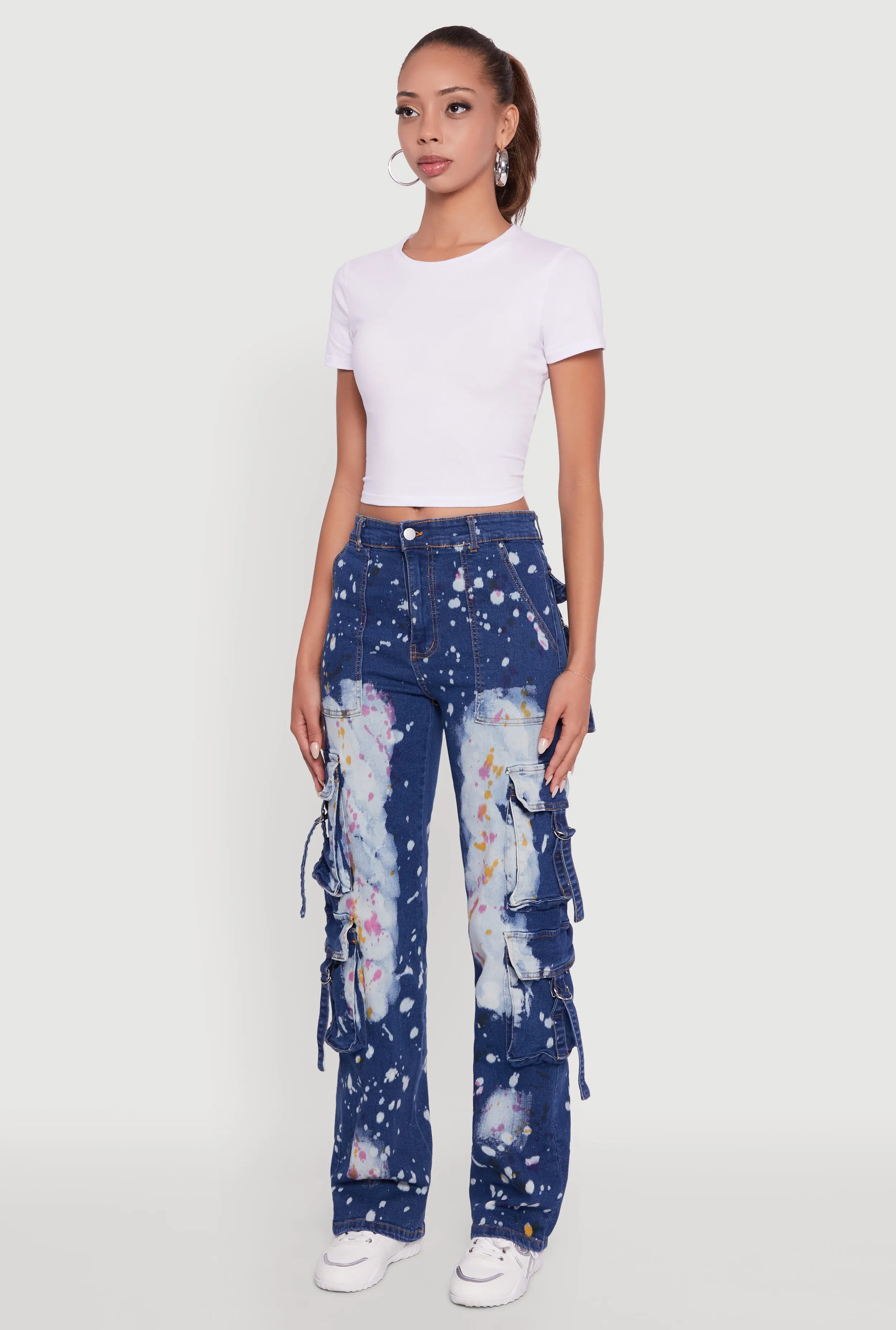 Paint Splattered Straight Leg Cargo Jeans Street Inspired