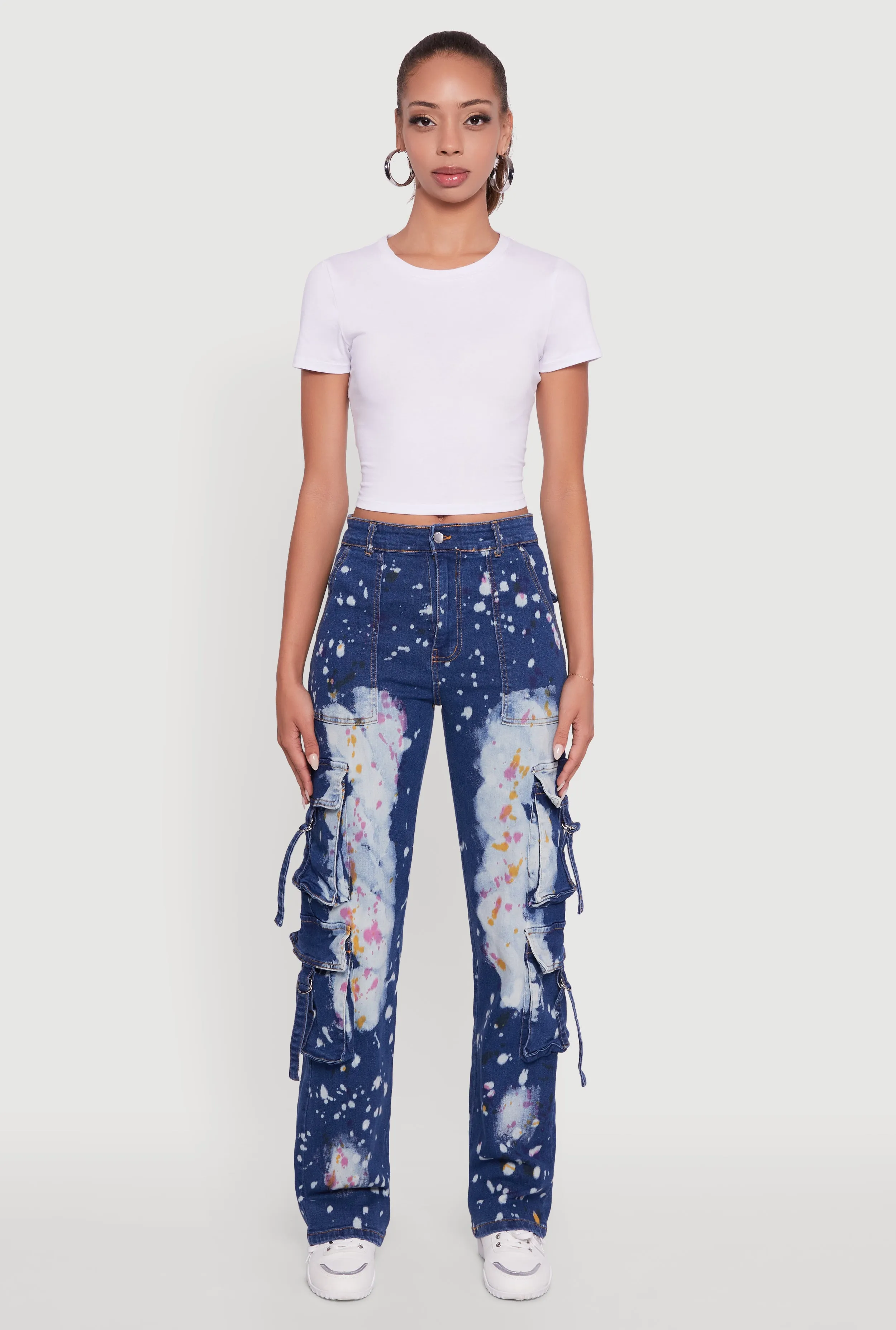 Paint Splattered Straight Leg Cargo Jeans Active Days