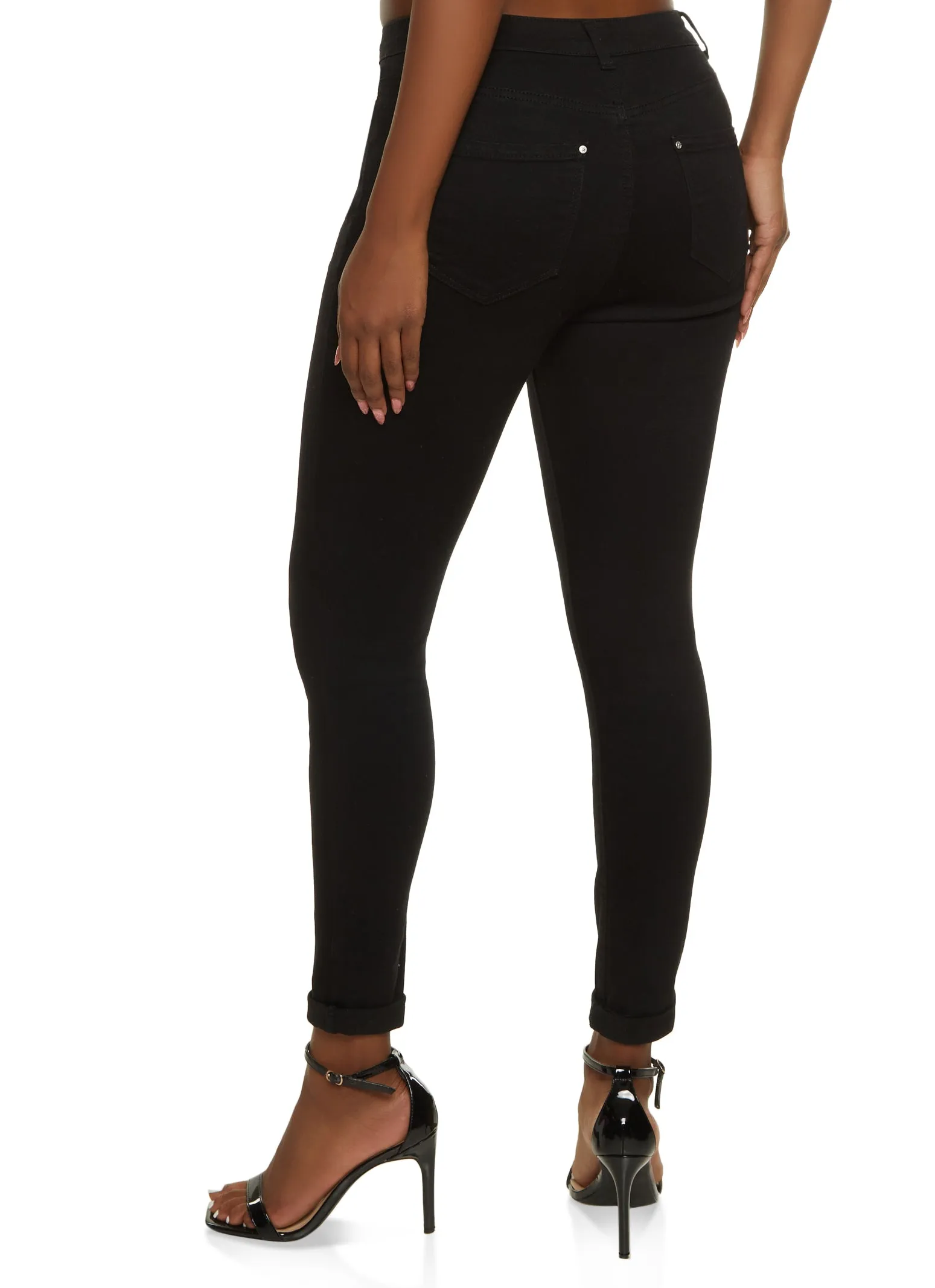 fresh feel Unfaded Hemline WAX Whiskered Rolled Cuff Skinny Jeans