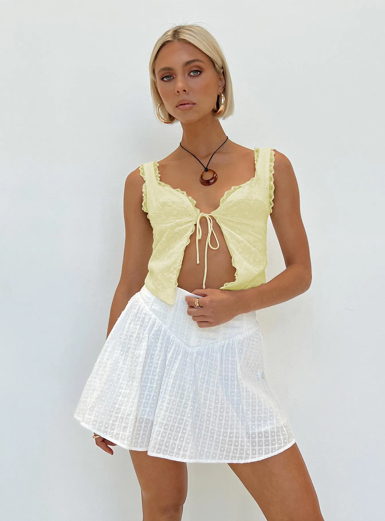 Hazal Mini Skirt White Quilted Texture Light Fabric