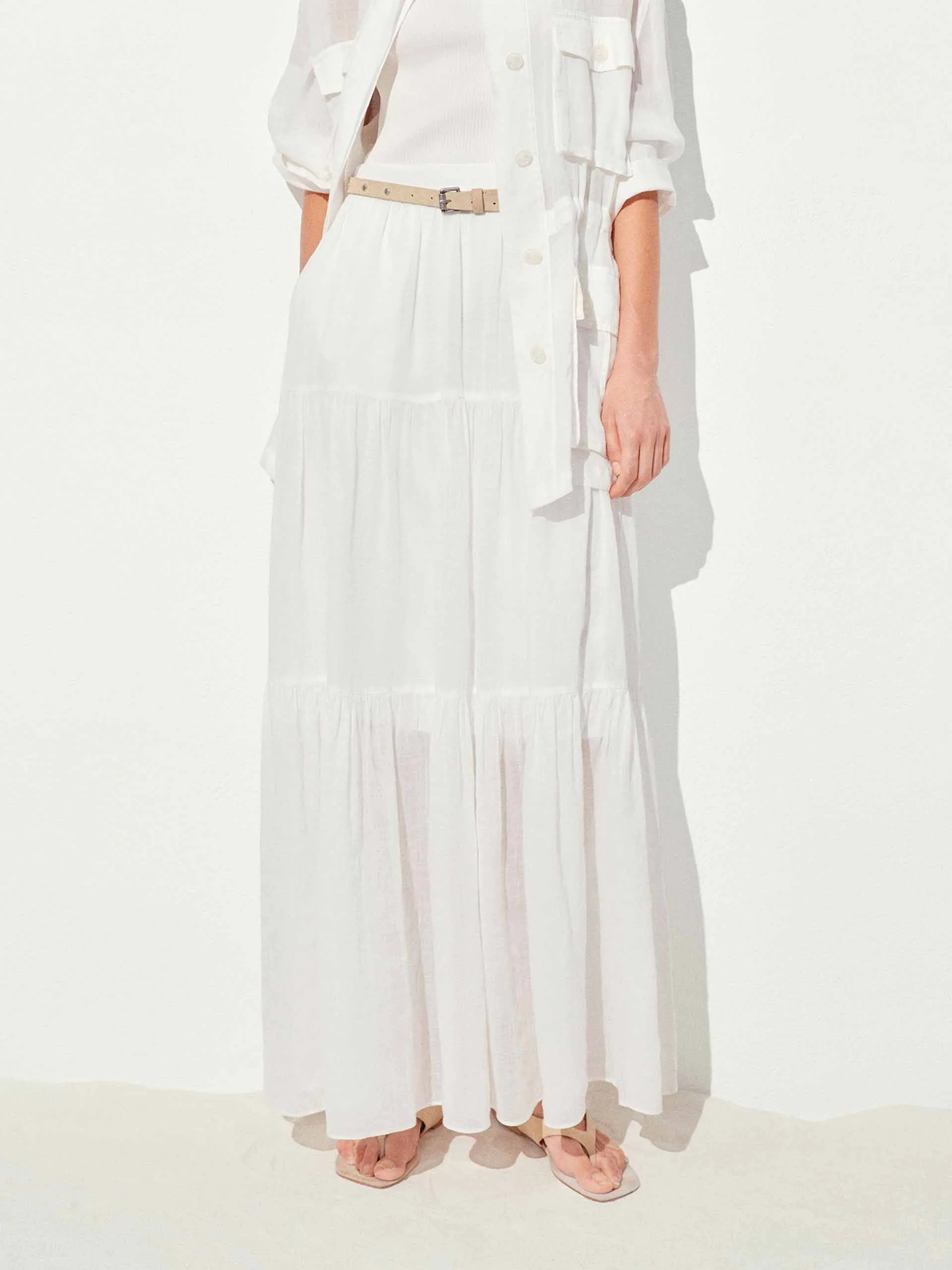 City Look Ramie Pleated Maxi Skirt