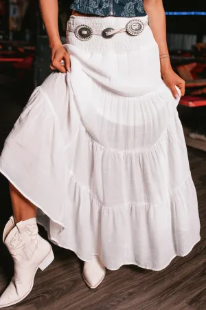 Simply Content Tiered Maxi Skirt (White) Adjustable Ties