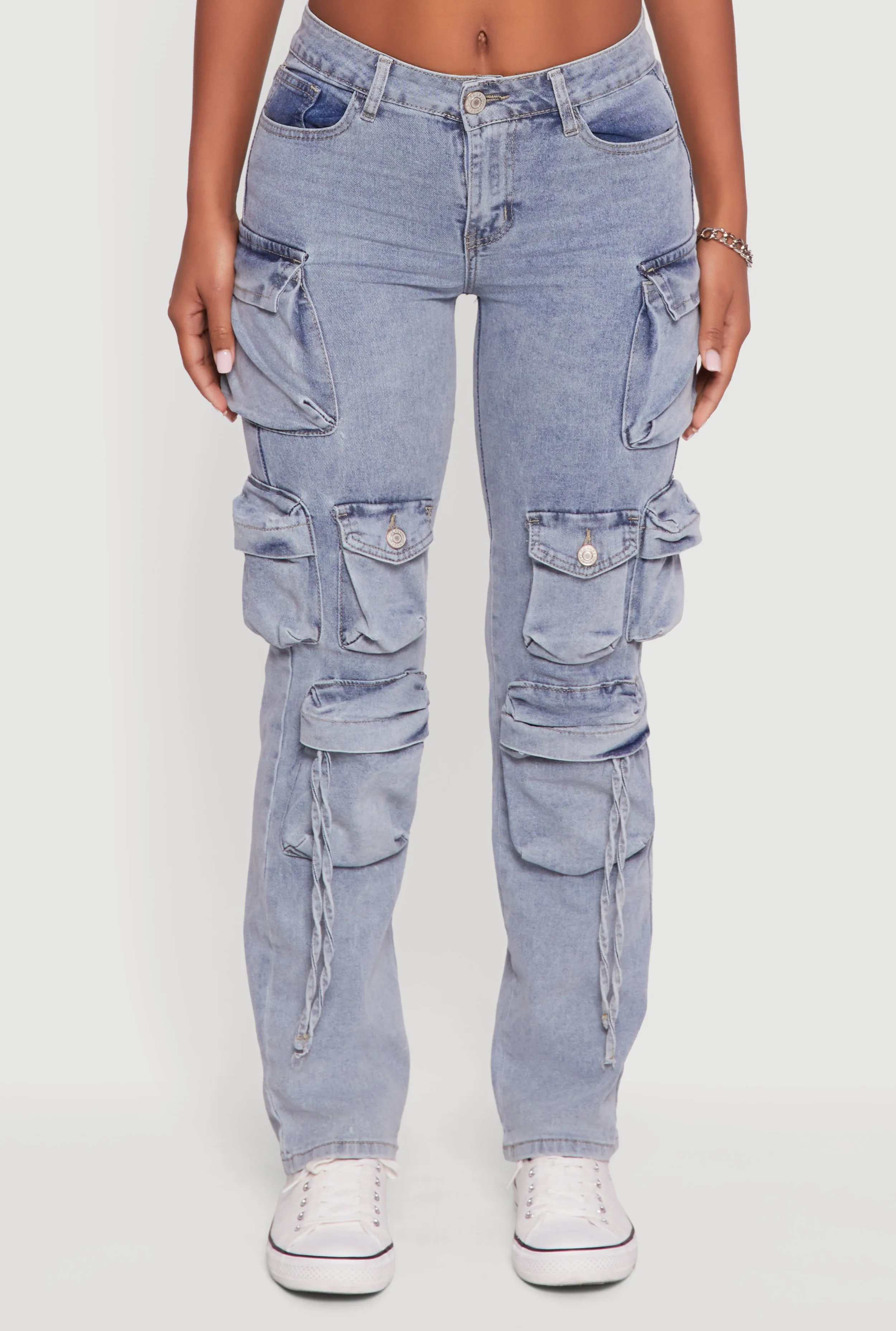 Slim Holiday Vibes Teen Outfit VIP Acid Wash Cargo Jeans