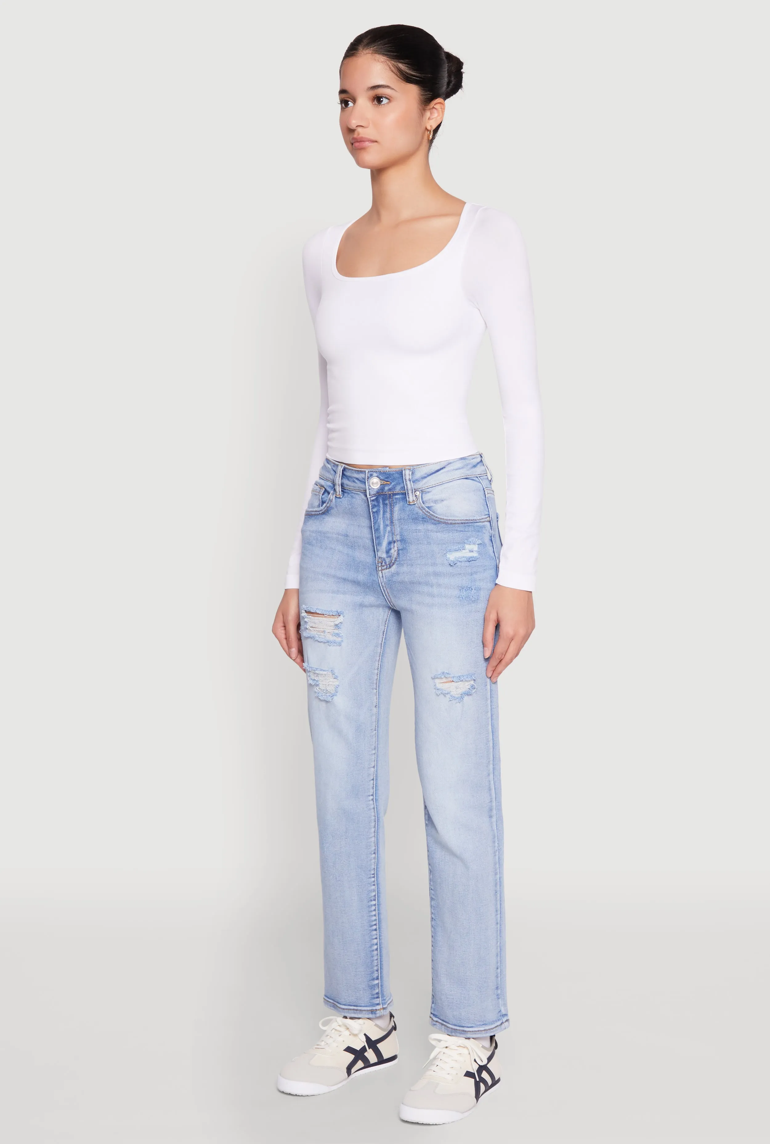 WAX Distressed Straight Leg Jeans Low Profile Zipper