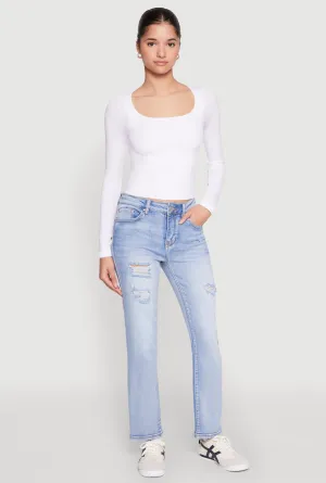 Strong Stitch Stretch Comfort WAX Distressed Straight Leg Jeans