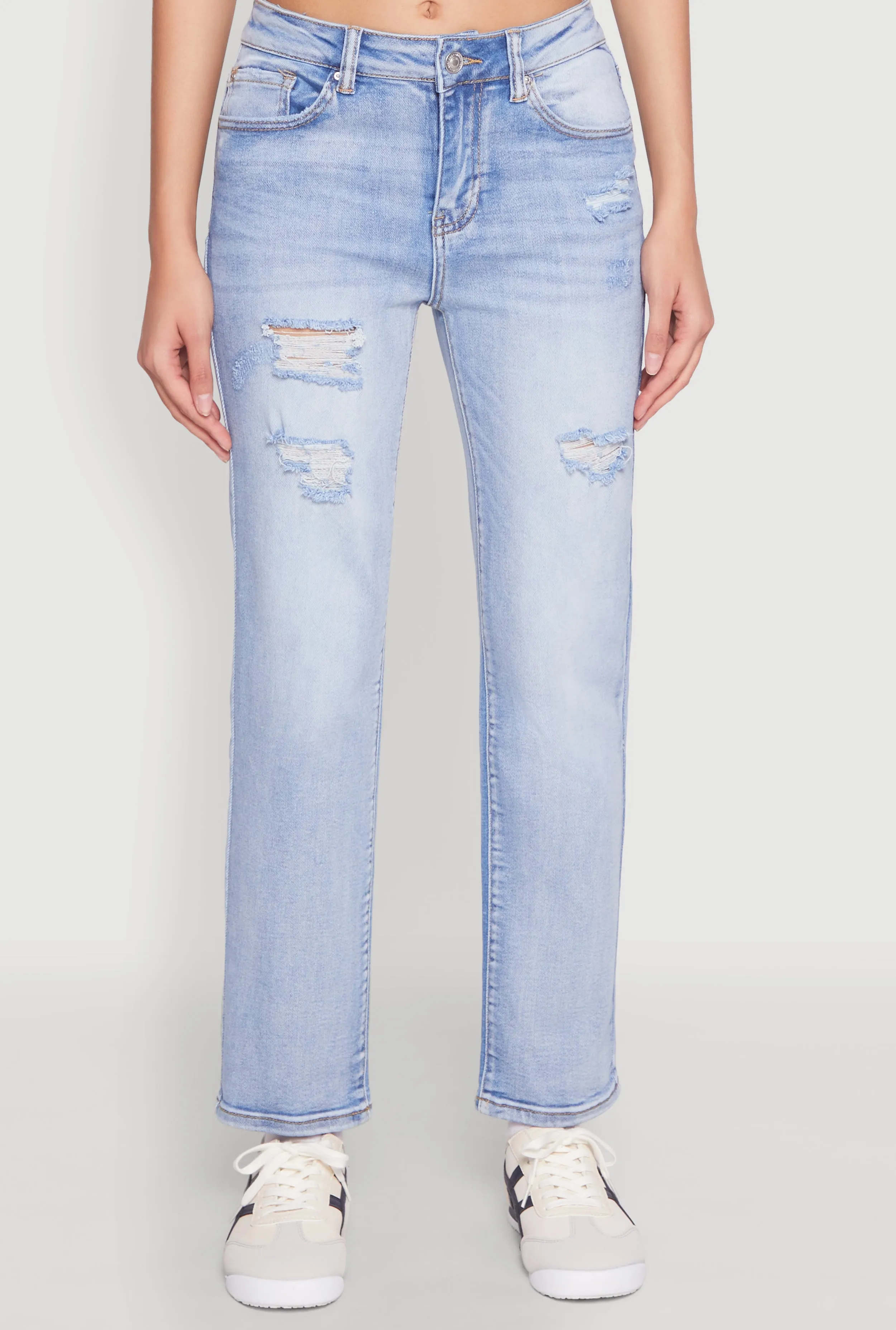 WAX Distressed Straight Leg Jeans Couple Look Office Wear Neutral Vibrant Chill Outfit