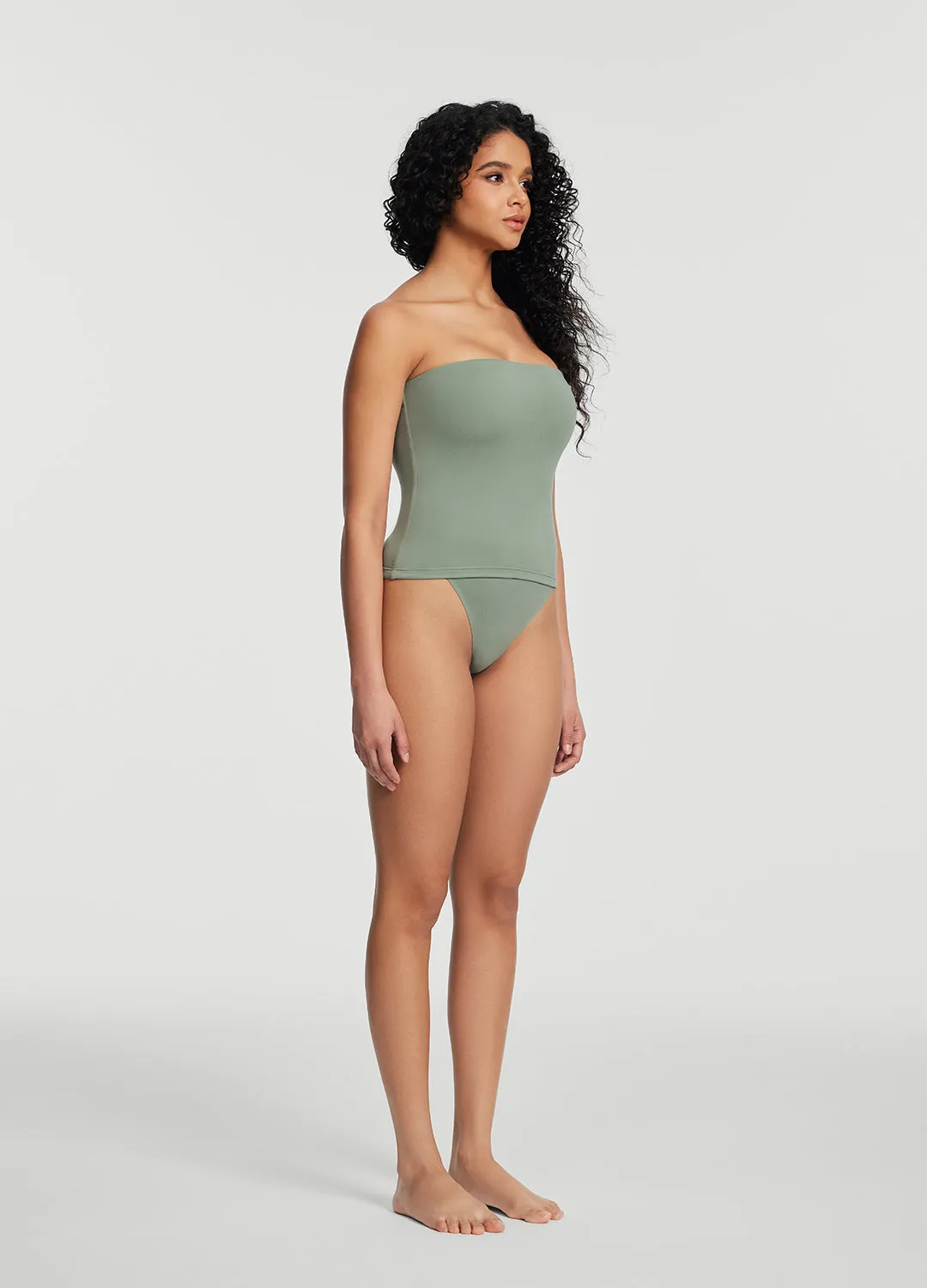 Seamless Full-Length Tube Top BrushedInnerLining Drop Shoulder Cut