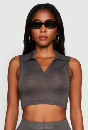 Counter - measure - ready Wicking Technology Daisy Sleeveless Collared Crop Top