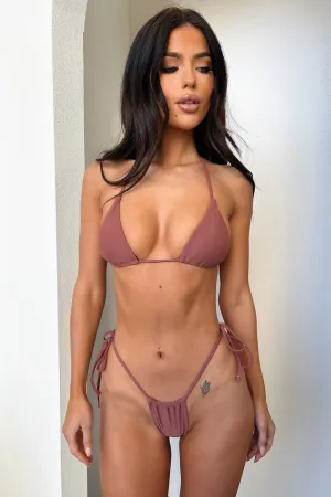 Opal Bikini Bottom - Brown Four Way Stretch Cross Back Strap Design