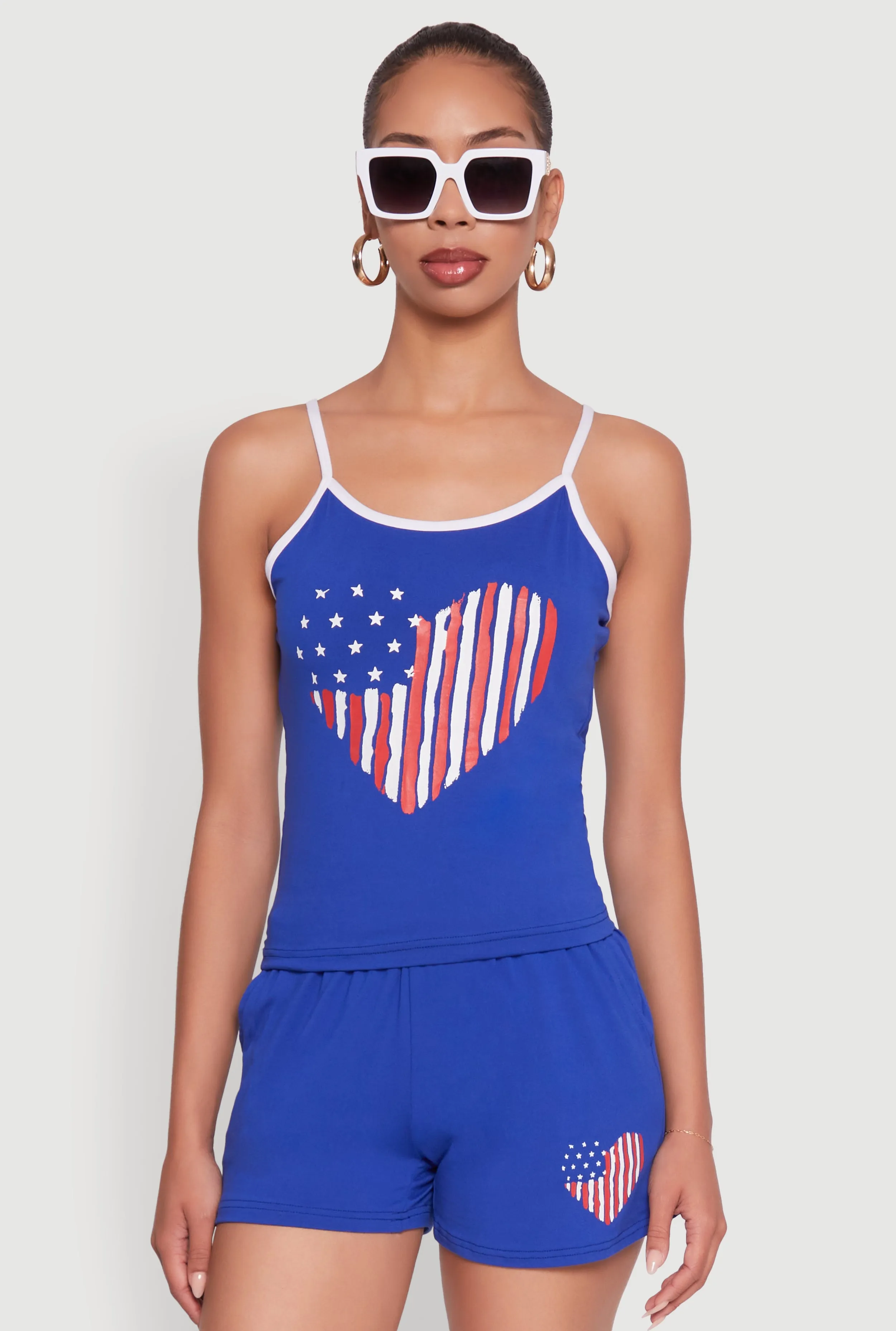 novice soldiers Lightweight Weave American Flag Heart Graphic Cami
