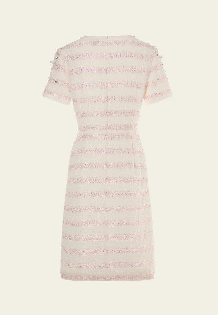 AdjustableCuffs Wonder Fit Embellished Stripped Tweed Dress
