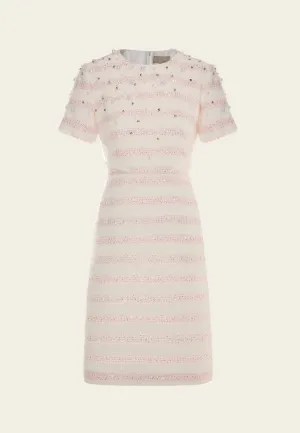 NonIrritating Seams Embellished Stripped Tweed Dress