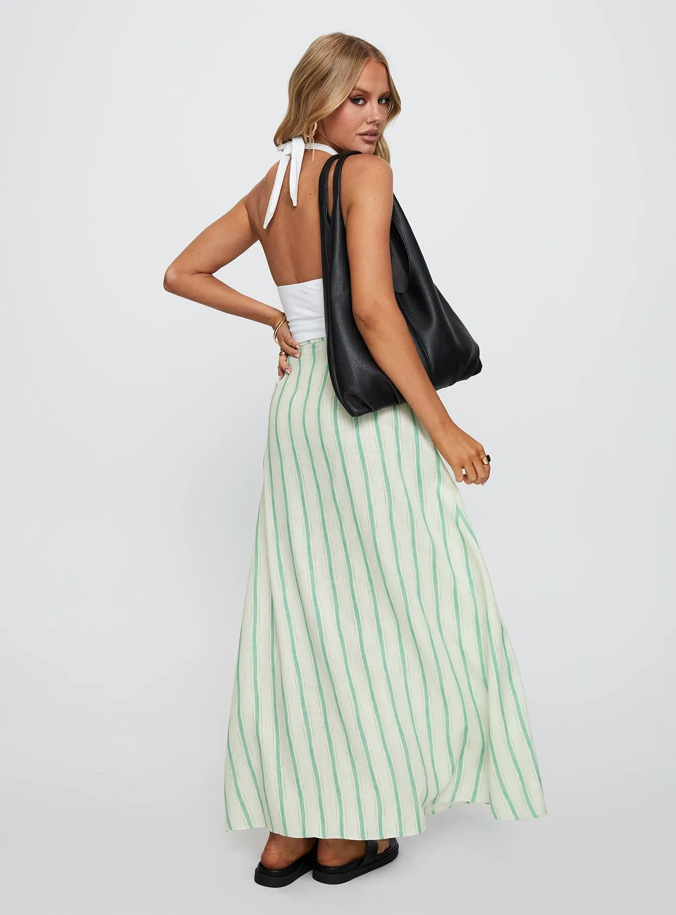 Sleek Flow Elegant Look Bess Maxi Skirt Green Stripe