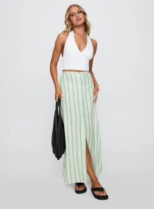 High Density Weave Elegant Feel Bess Maxi Skirt Green Stripe