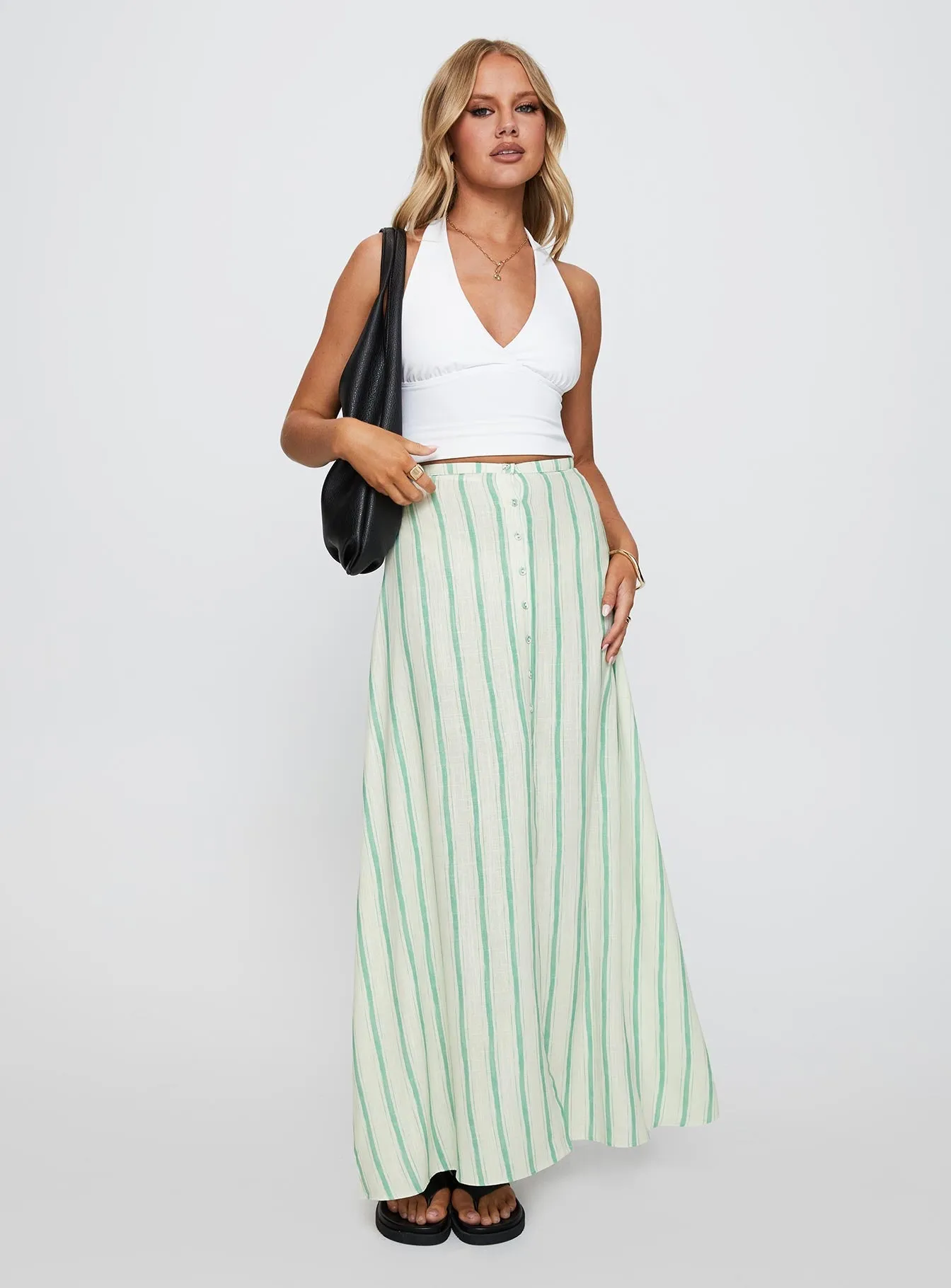 Tapered Cut Bess Maxi Skirt Green Stripe