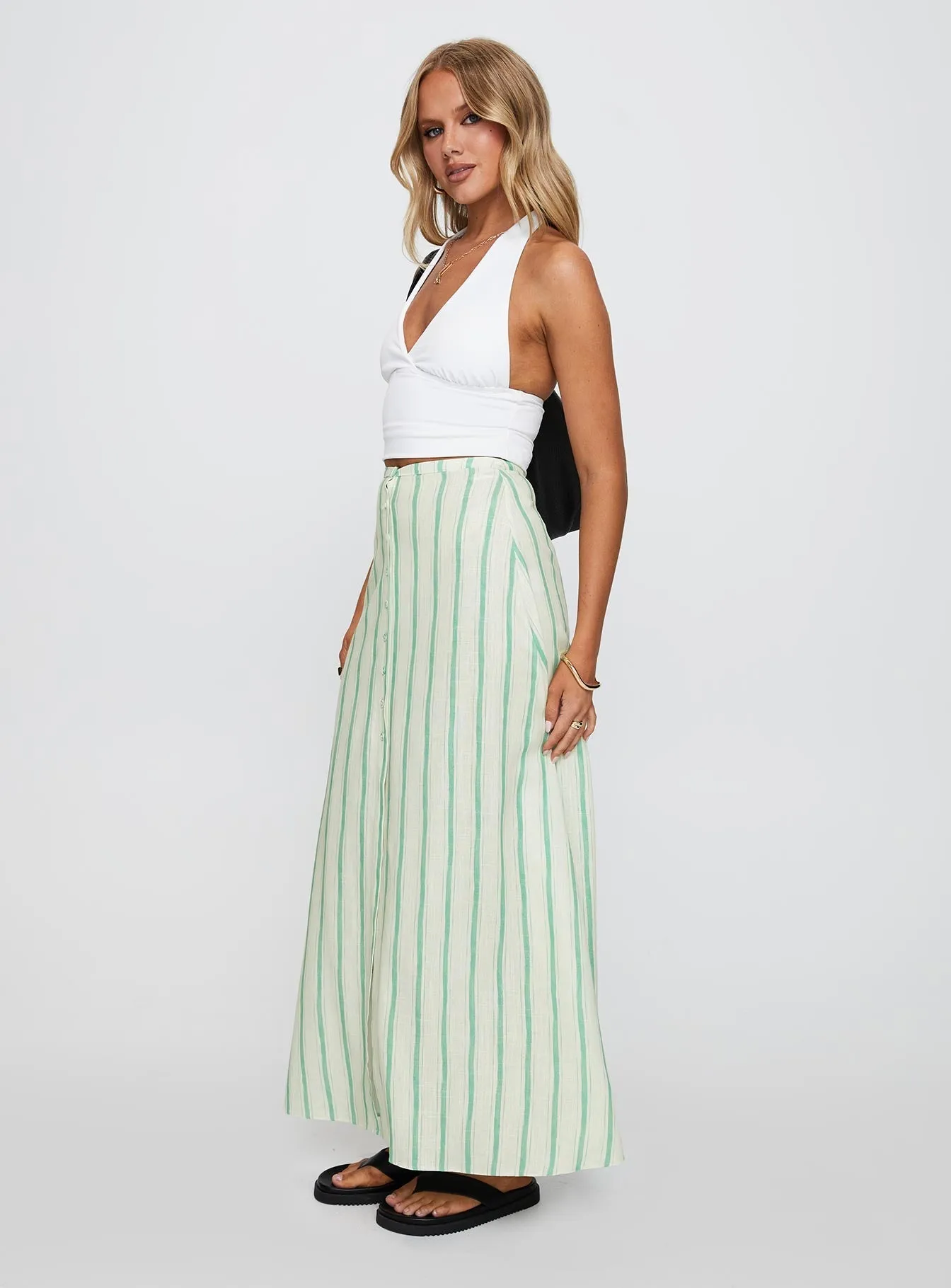 Spring Brunch Bess Maxi Skirt Green Stripe