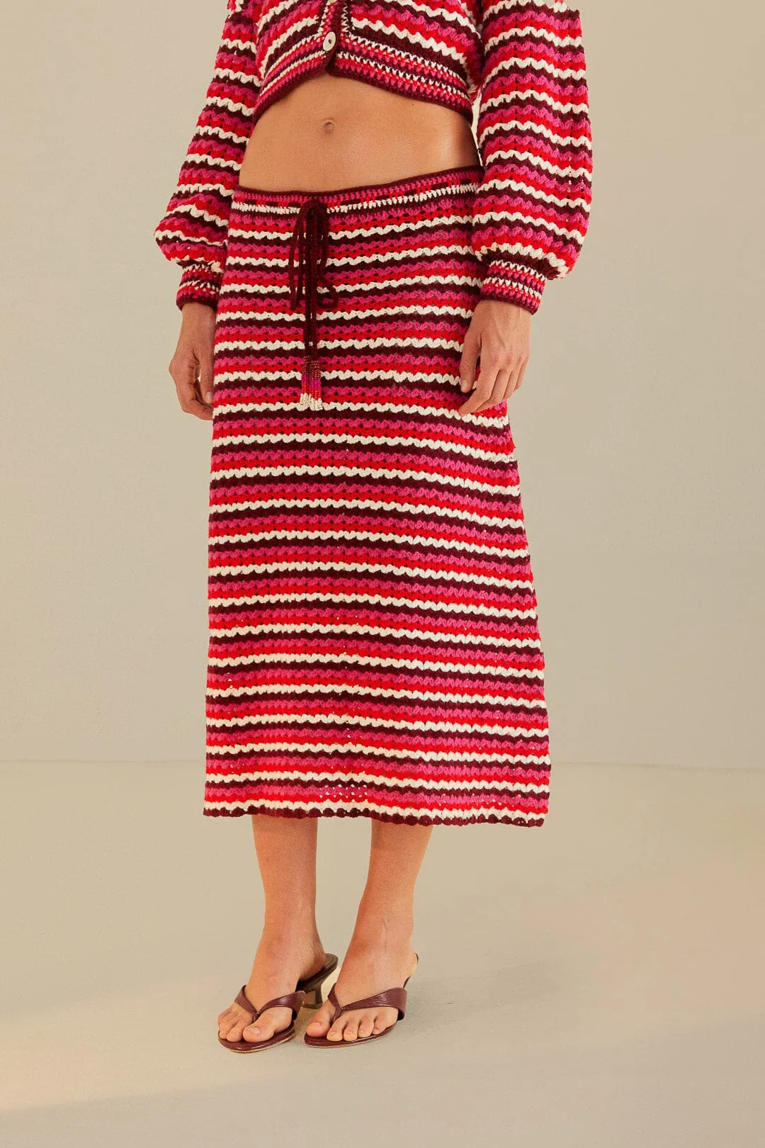 Street Vibe Contrast Stitching Colorful Stripes Crochet Skirt