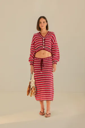 Quilted Texture Colorful Stripes Crochet Skirt