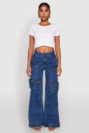 Breathable Lining System Permanent Crease Retention Daisy Cargo Pocket Flare Jeans