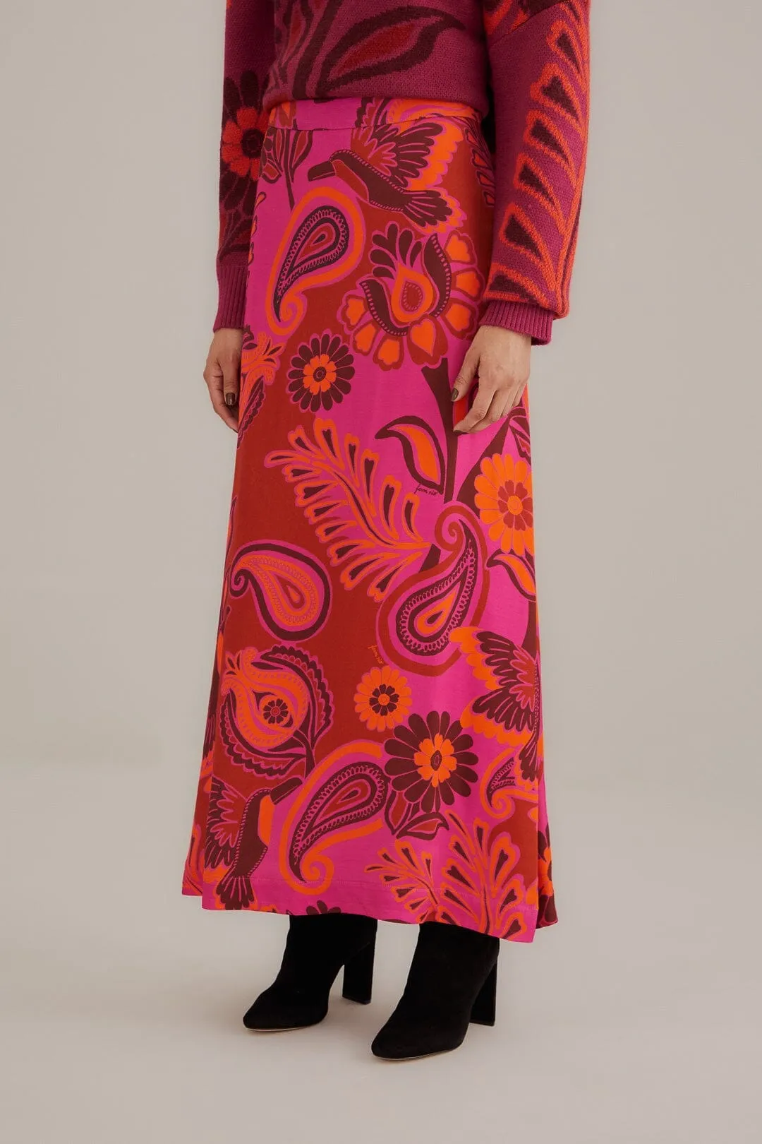 Hypoallergenic fabric Pink Bold Floral Satin Maxi Skirt